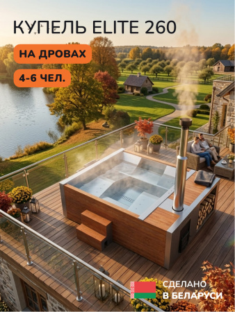 Купель с подогревом на дровах Scandinaf Elite 260, 4-6 чел., AISI 316L, морёный дуб, подсветка